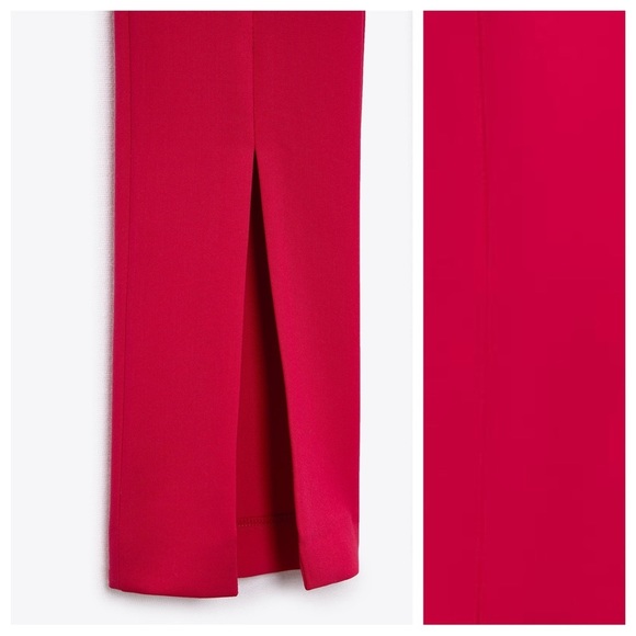 NWT. Zara Fuchsia Skinny High Waist Pants with Split Hem. Size S. - Picture 2 of 7